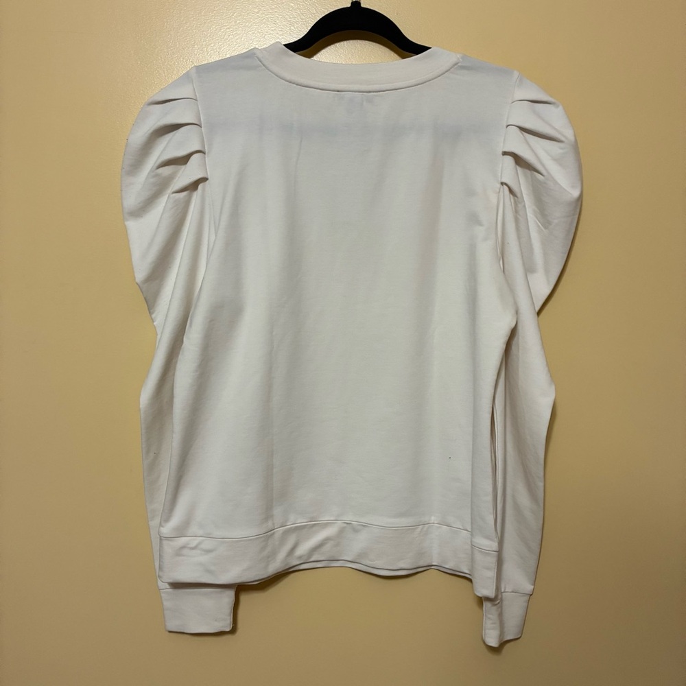 Ann Taylor Embellished Puff Sleeve Sweatshirt Women’s M White Holiday Party - Picture 6 of 8